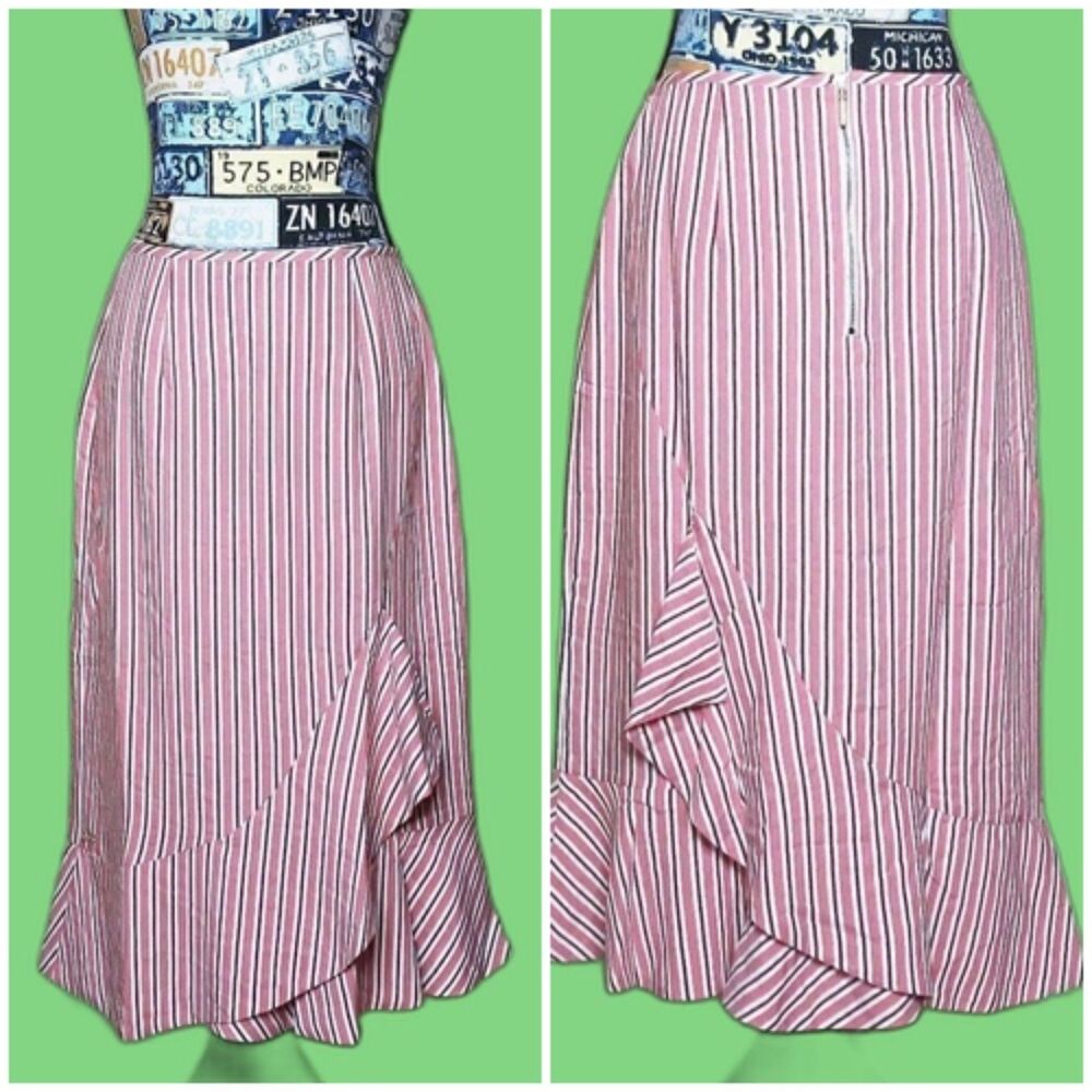 TED BAKER Coryn Stripe Layered‎ Midi Skirt Nautical Asymmetrical Tiered Ruffle S